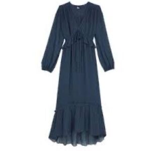The Kooples Blue Ruffled 100% Silk Long Tiered Dress Size US L NWT